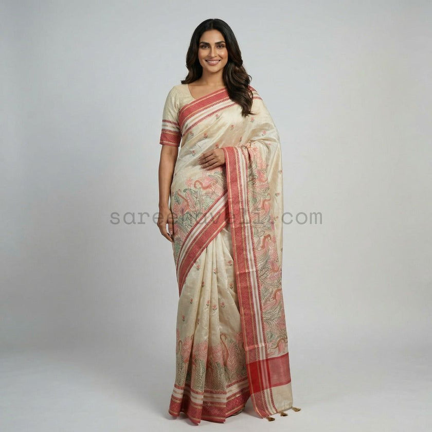 Flamingo Garden Cotton Silk - Saree Haveli Default Title
