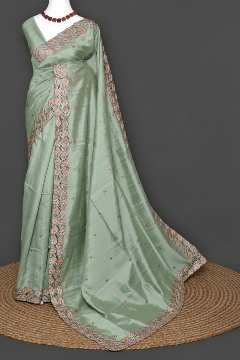 Floral Cutwork Tussar Silk