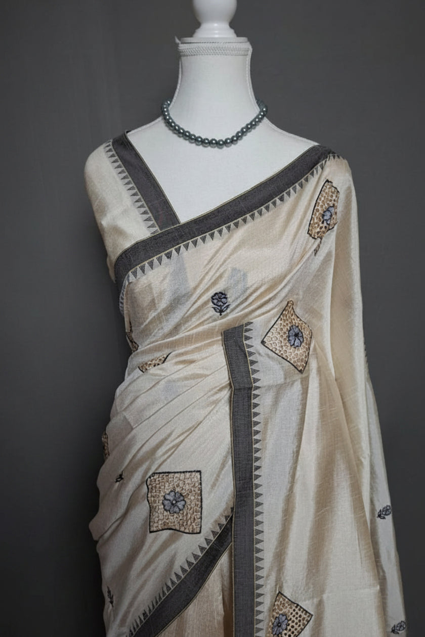 Ivory Cutwork Cotton Silk
