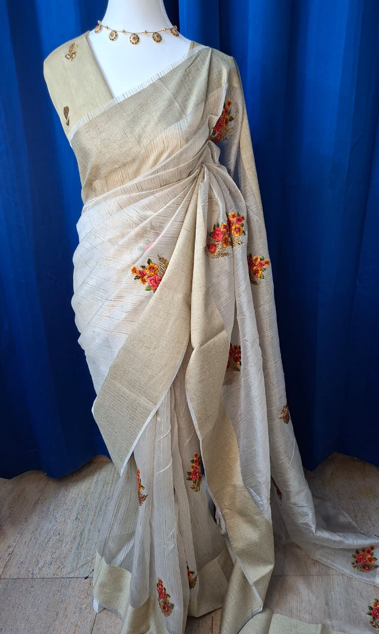 Fancy Saree-with thread work - Saree Haveli Beige