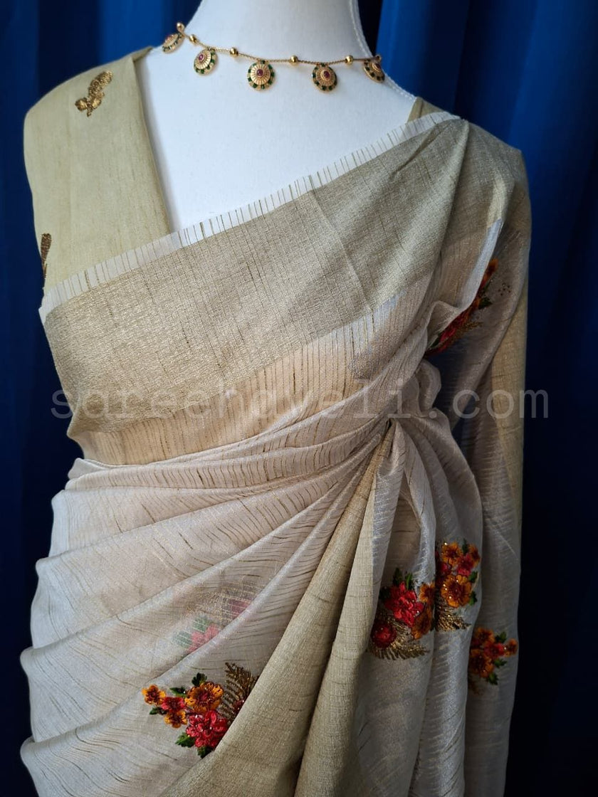 Fancy Saree-with thread work - Saree Haveli Beige