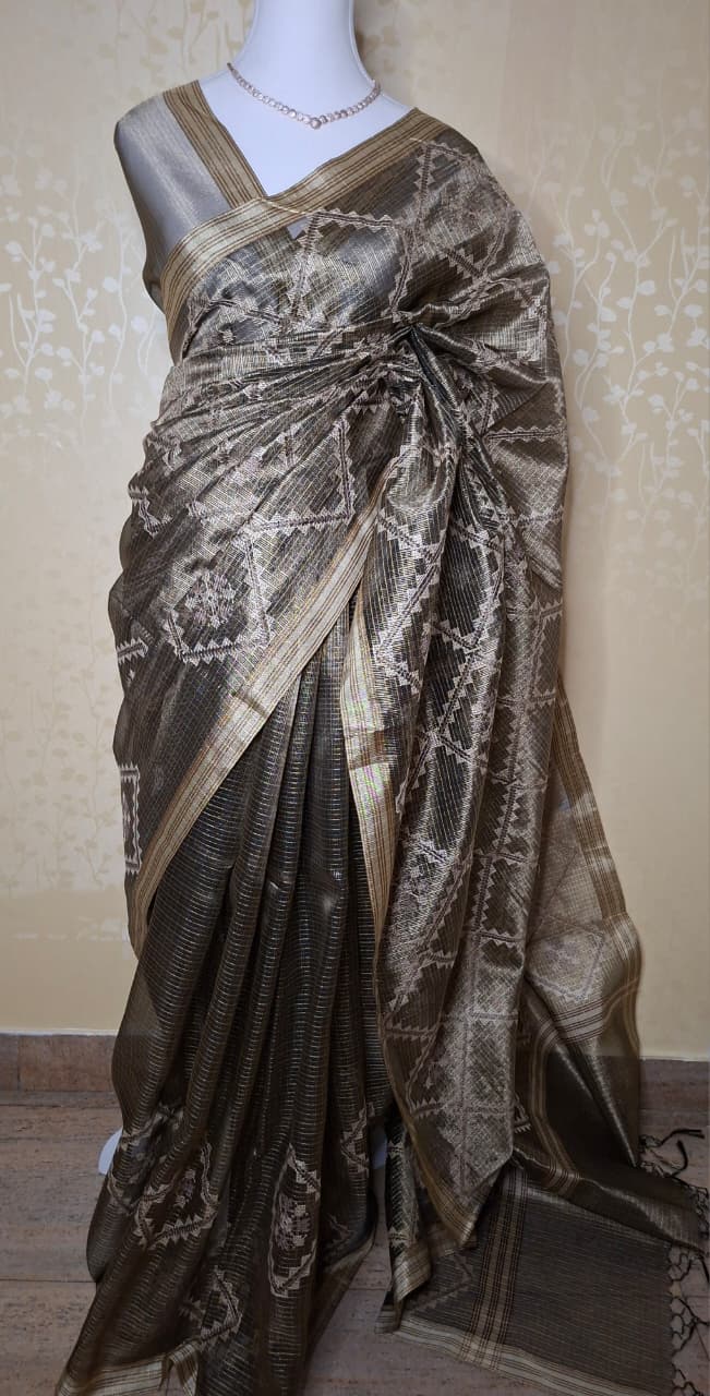 Classic Woven Tissue Silk Saree - Saree Haveli Grey