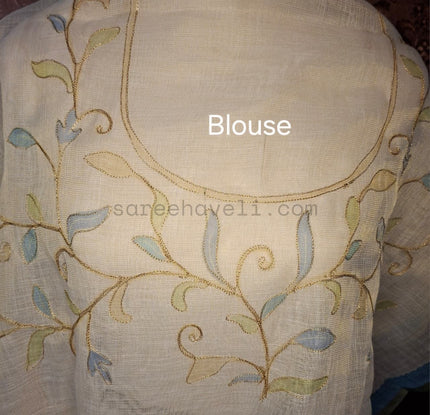 Spring Bloom Linen Tissue Saree - Saree Haveli Pink