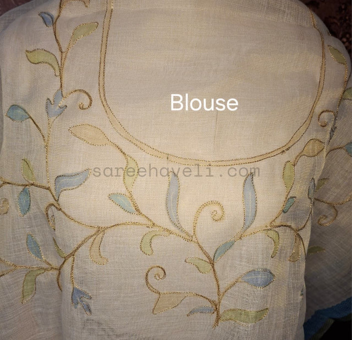Spring Bloom Linen Tissue Saree - Saree Haveli Pink