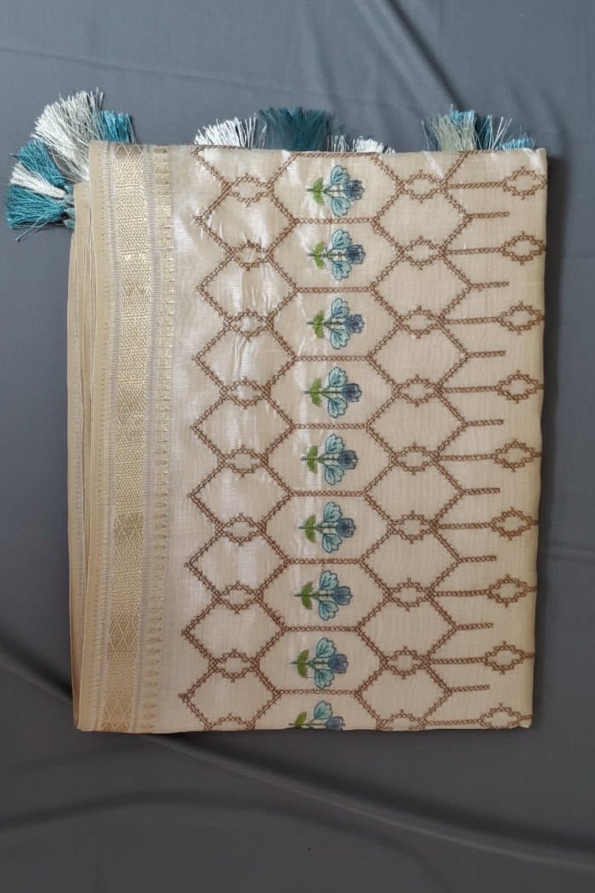 Golden Lattice Semi Silk Saree