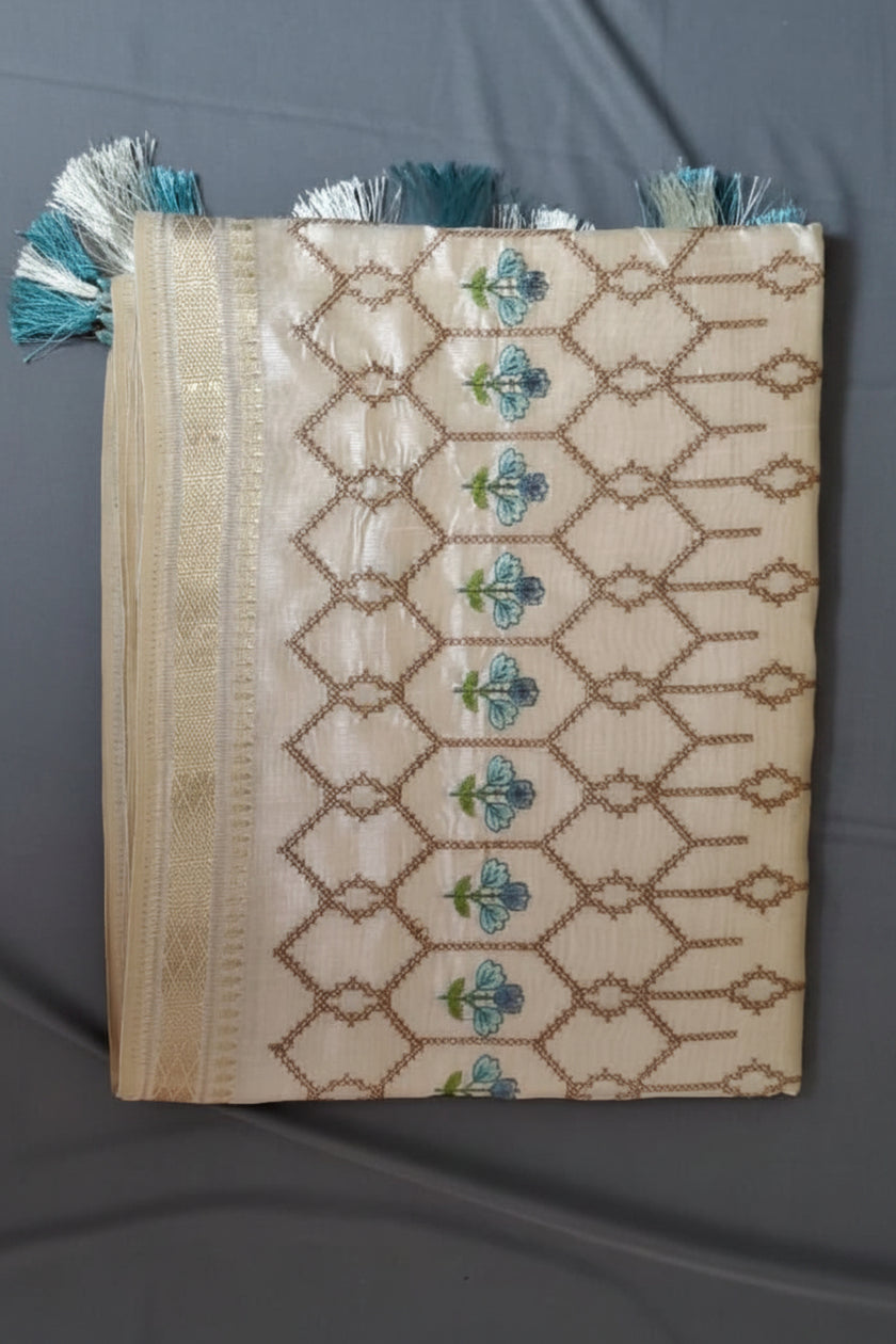 Golden Lattice Semi Silk Saree