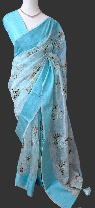 Fancy Saree-with thread work - Saree Haveli Light Blue
