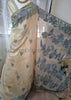 Classic Beige Muga Silk Saree with Floral Motifs - Saree Haveli Blue-Green
