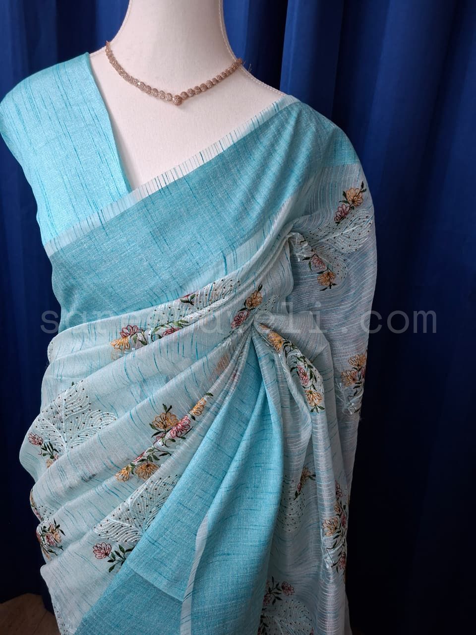 Fancy Saree-with thread work - Saree Haveli Beige