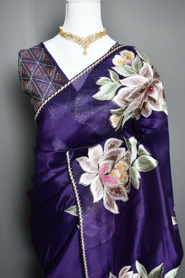 Midnight Bloom Pure Tissue Saree