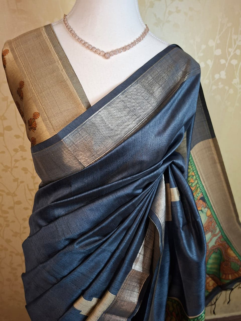 Mural Grace Tussar Saree - Saree Haveli Default Title