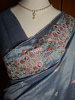 Embroidered Tussar -Blue - Saree Haveli Default Title