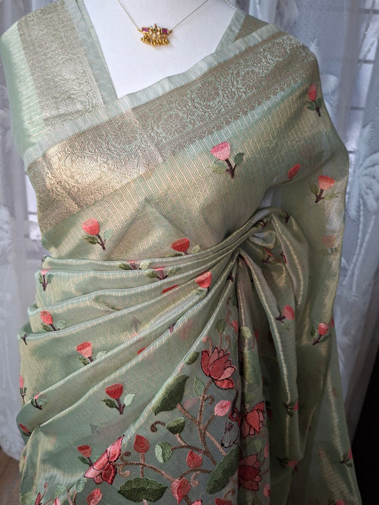 Tissue Embroidered saree