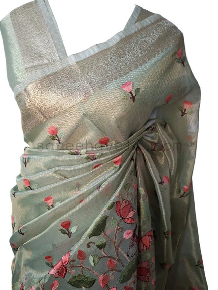Tissue Embroidered saree - Saree Haveli Default Title
