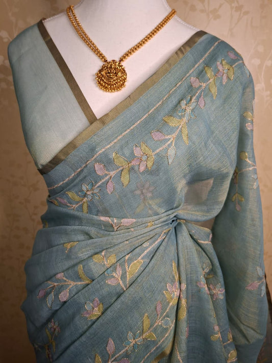 Pastel Vine Linen Tissue Saree
