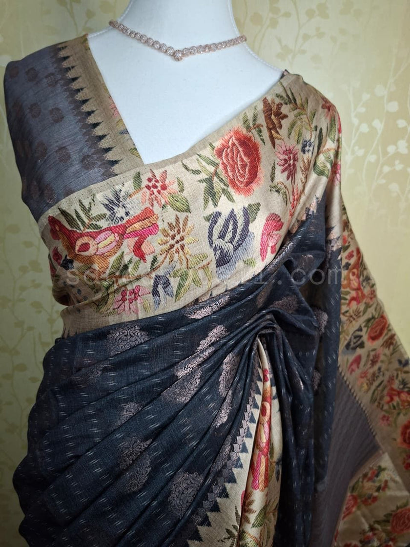 Bronze Bloom Tussar - Saree Haveli Default Title