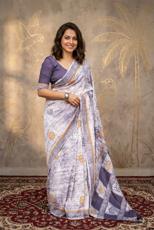Chanderi Cotton Block Printed Saree