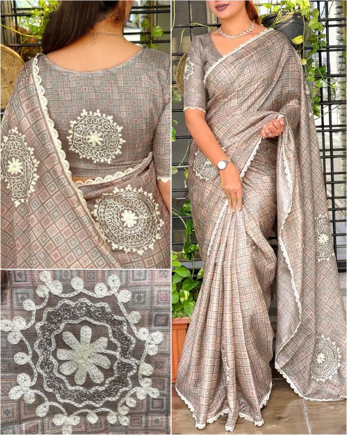Ajrakh Kantha Tusser Cotton Saree