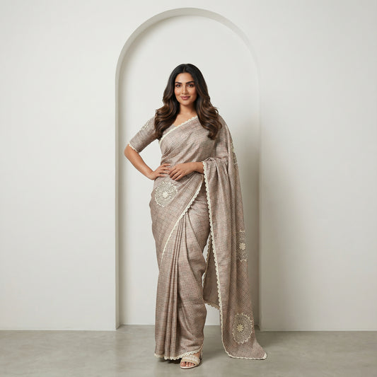 Ajrakh Kantha Tusser Cotton Saree