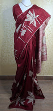 Maroon Leaf Appliqué Tussar - Saree Haveli Default Title