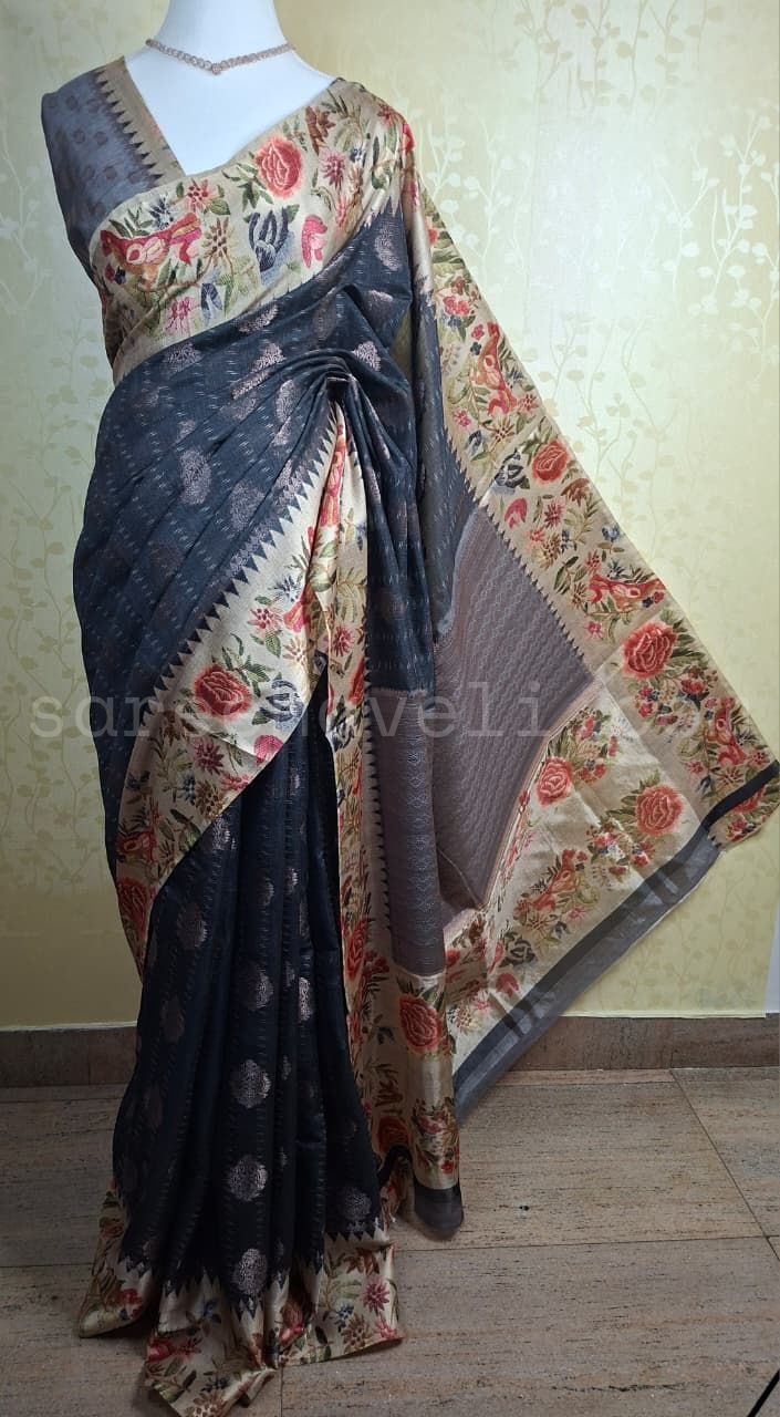 Bronze Bloom Tussar - Saree Haveli Default Title