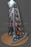 Charcoal Bloom Linen Saree