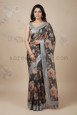 Charcoal Bloom Linen Saree