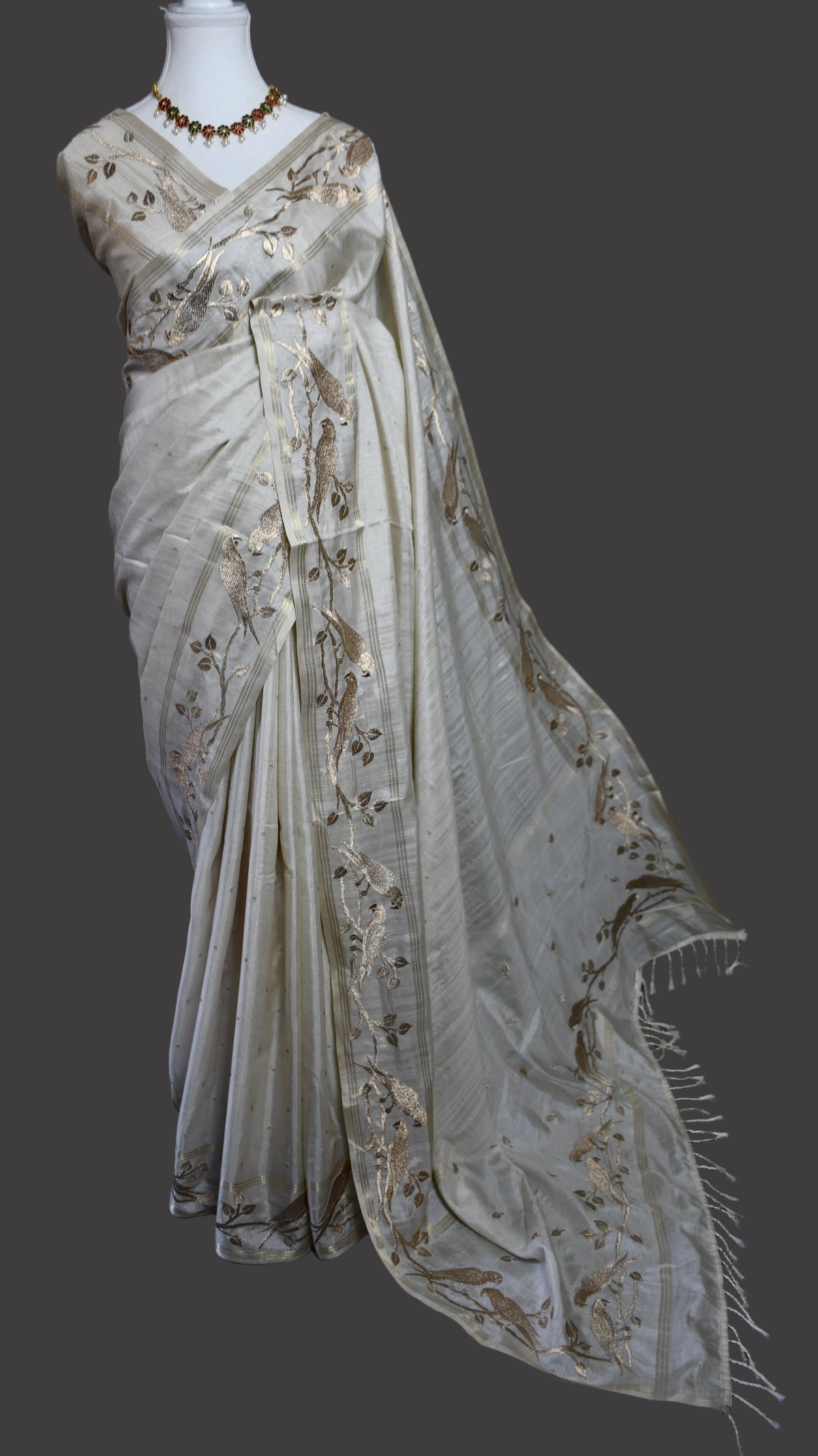 Pearl Gold Floral Viscose Silk