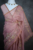 Blush Vine Linen Tissue Saree - Saree Haveli Default Title