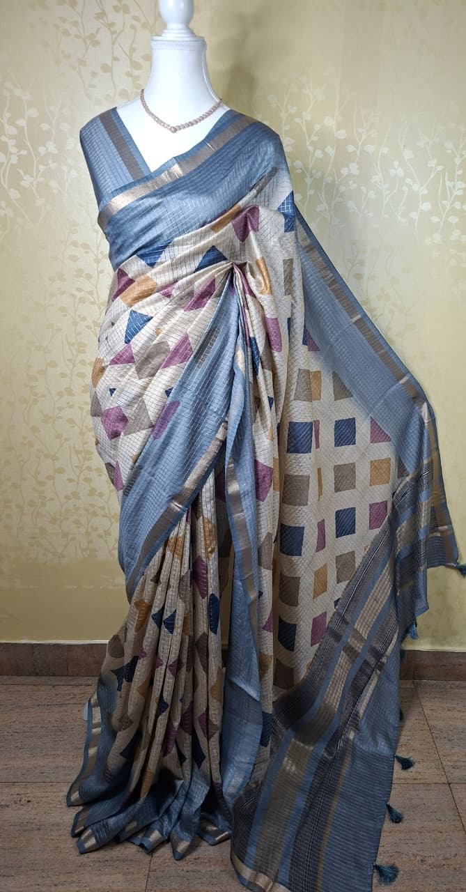 Geometric Grace Chanderi Saree - Saree Haveli Default Title