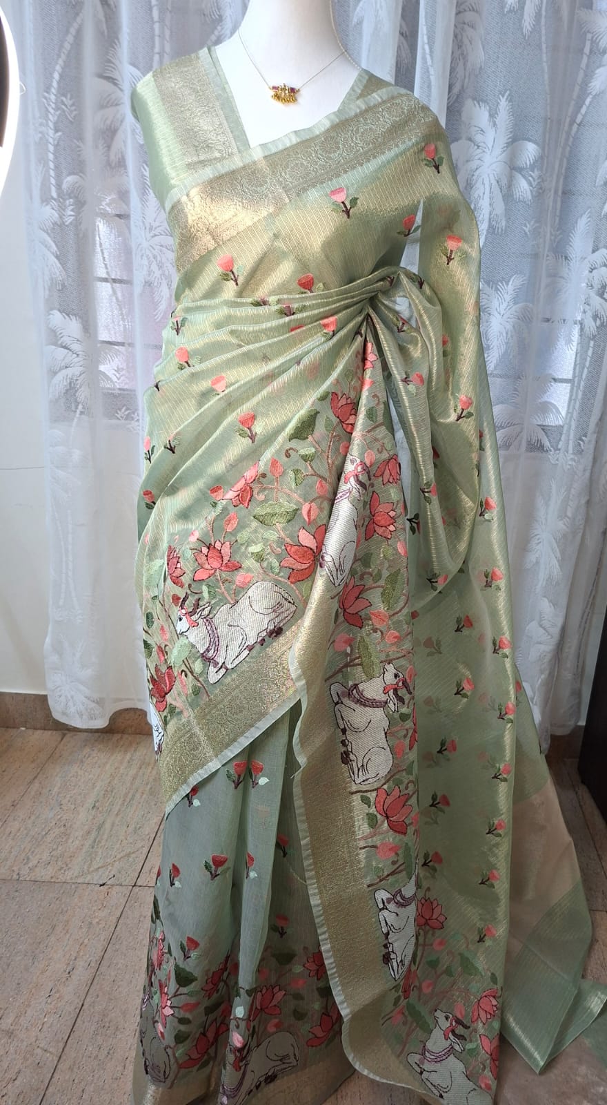 Tissue Embroidered saree