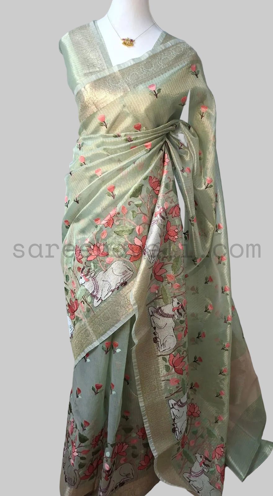 Tissue Embroidered saree - Saree Haveli Default Title