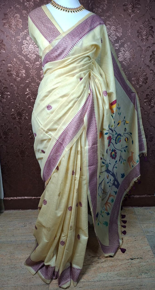 Muga Silk Saree with Artistic Pallu