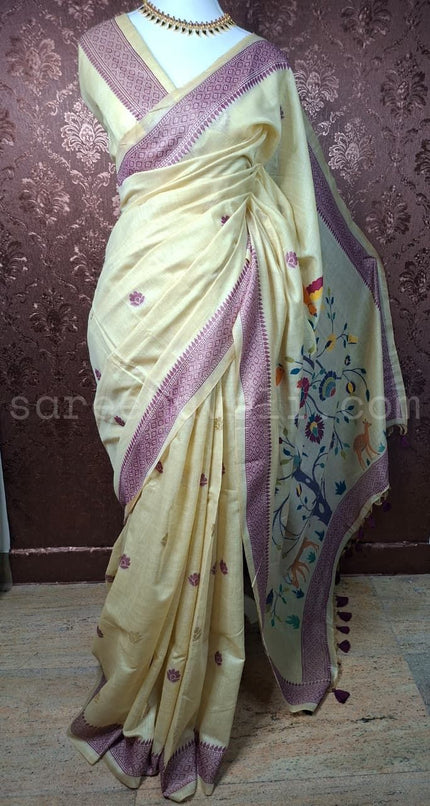 Muga Silk Saree with Artistic Pallu - Saree Haveli Default Title