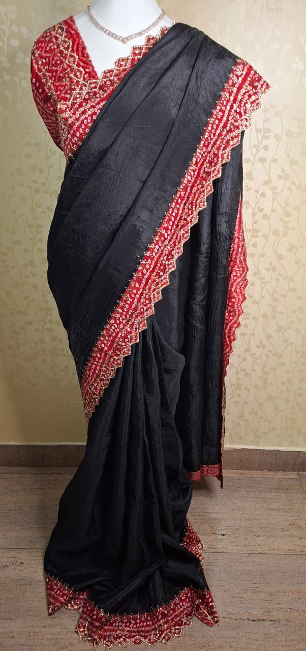 Midnight Bandhani Satin - Saree Haveli Default Title