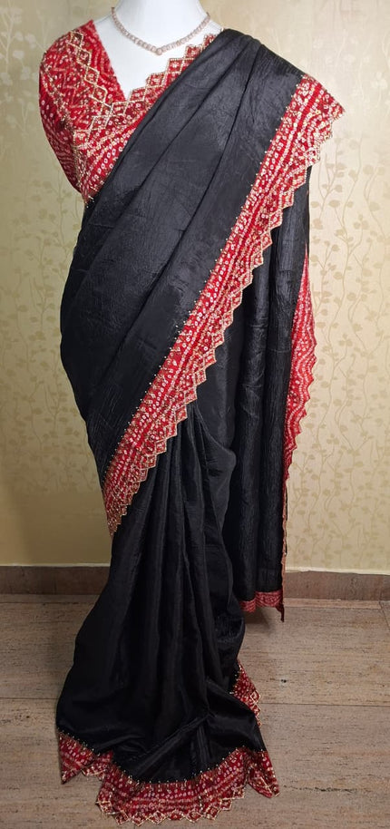 Midnight Bandhani Satin - Saree Haveli Default Title