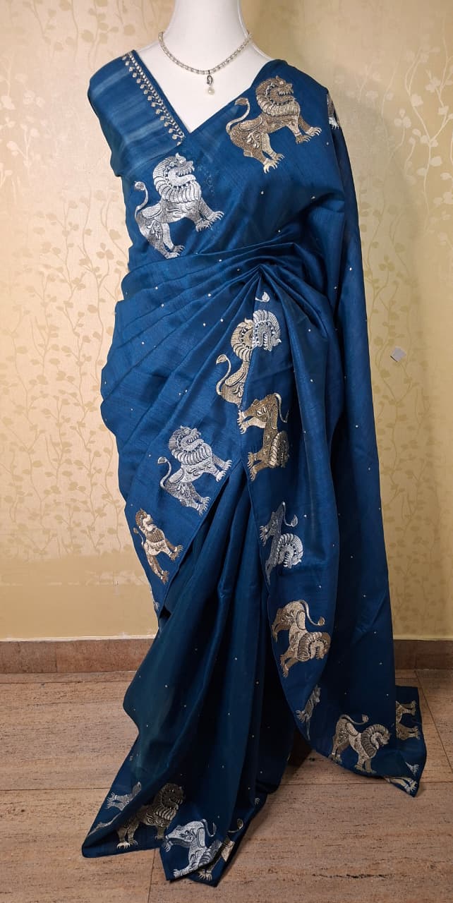 Heritage Lion Tussar Saree - Saree Haveli Default Title
