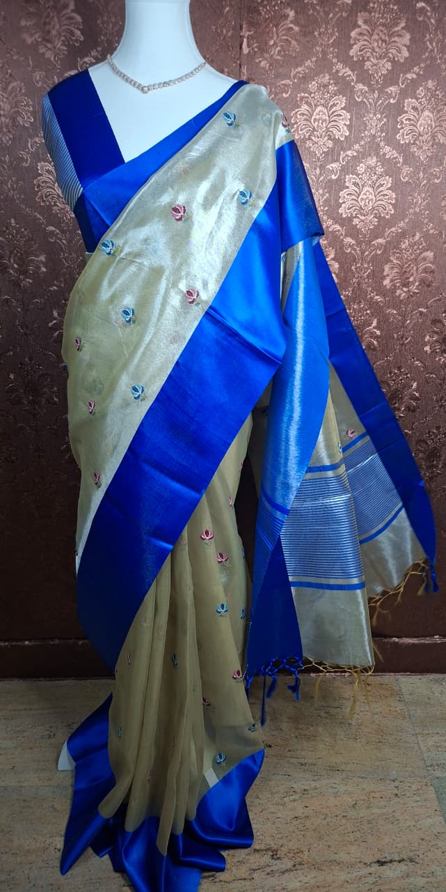 Silver Glow Satin Border Tissue - Saree Haveli Default Title