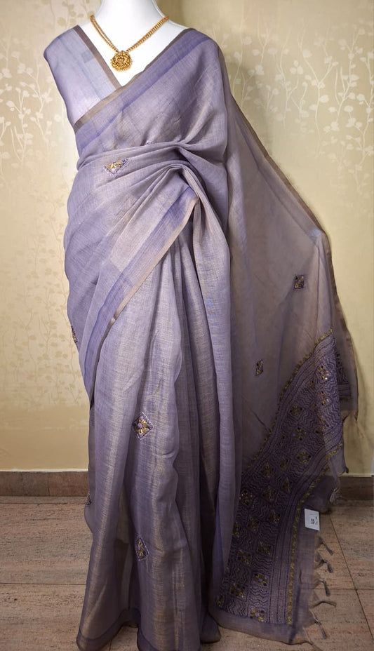 Lavender Linen Tissue Saree