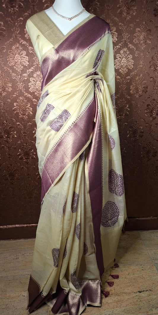 Premium Muga Silk Saree with Meenakari Weave