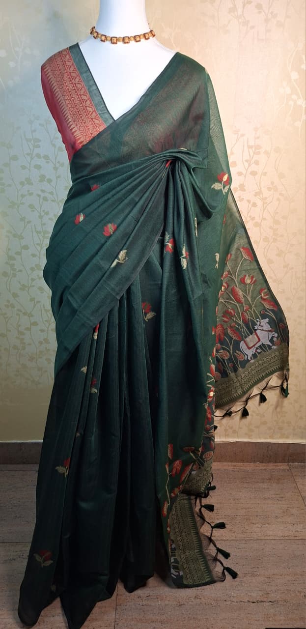Forest Pichwai Muga Cotton - Saree Haveli Default Title