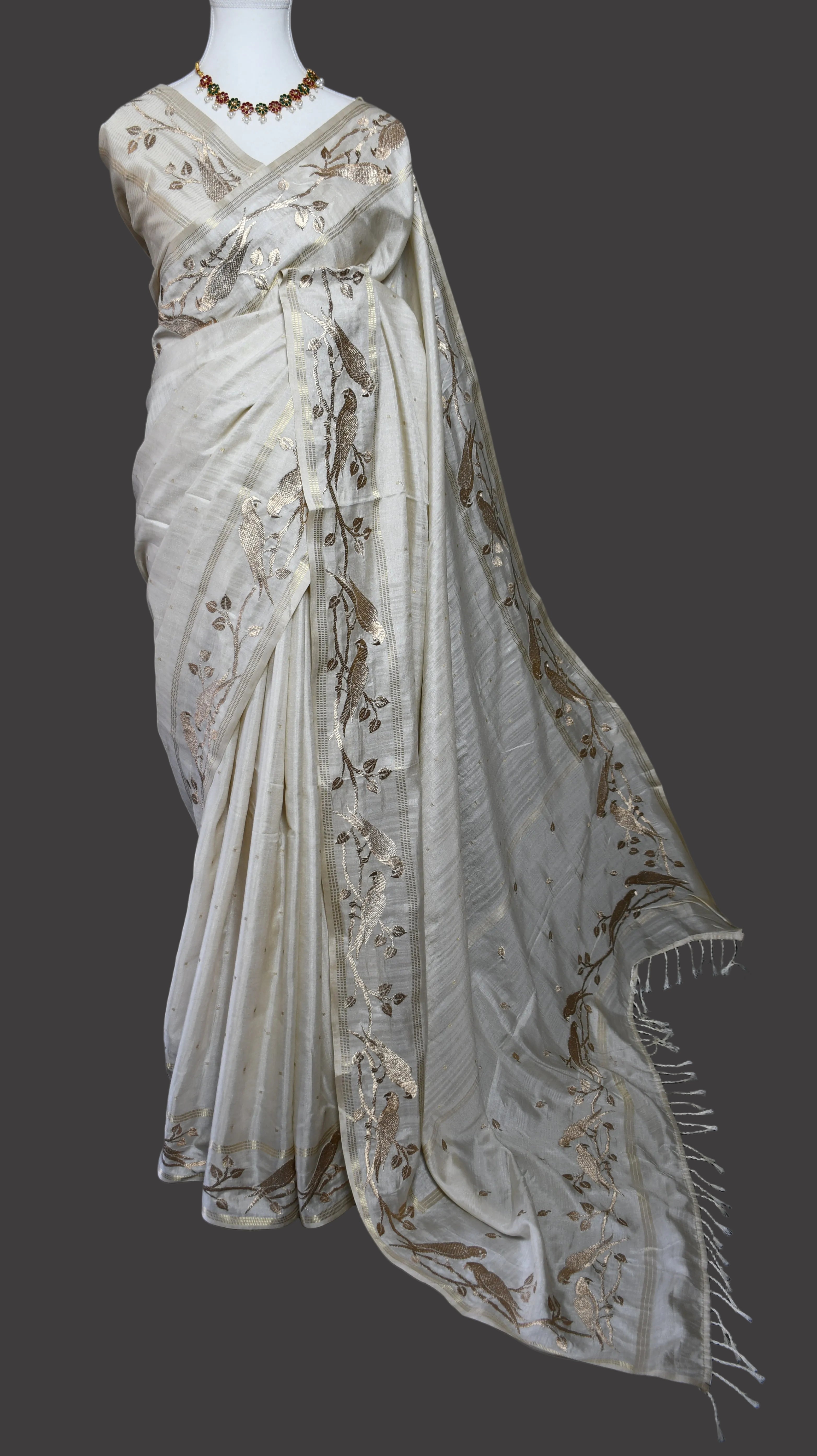 Pearl Gold Floral Viscose Silk