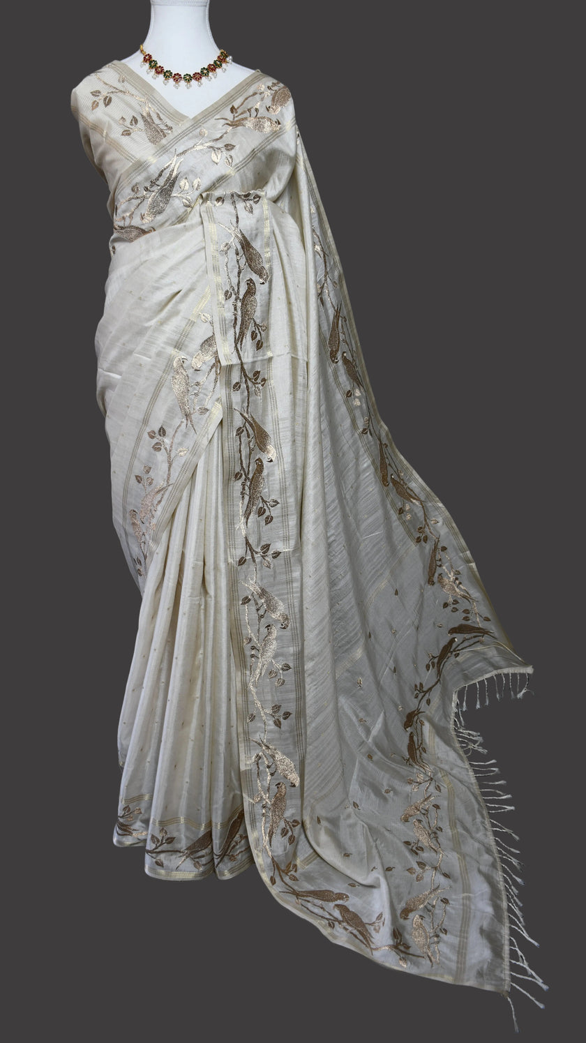 Pearl Gold Floral Viscose Silk
