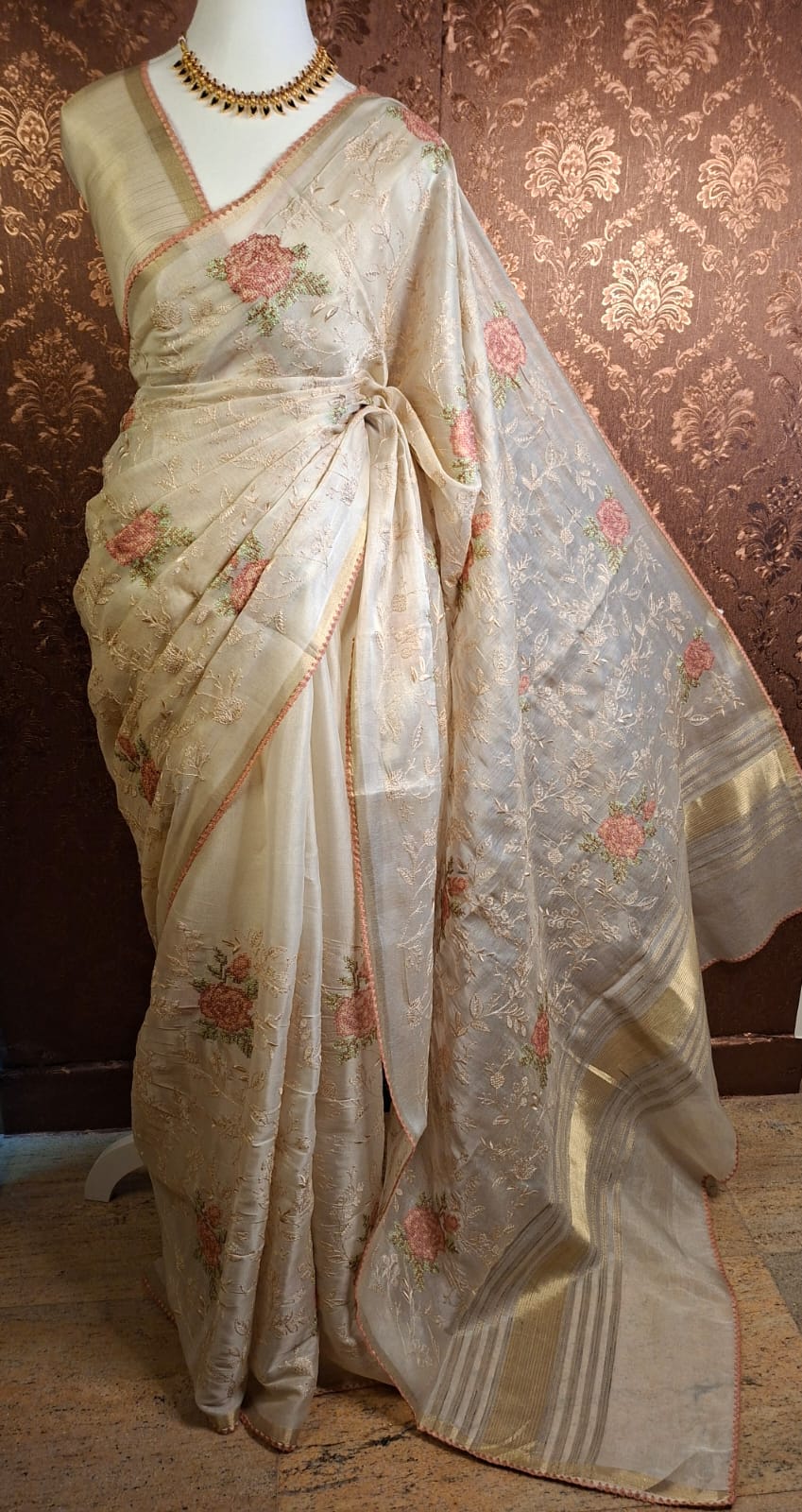 Blush Cross-Stitch Chanderi Saree