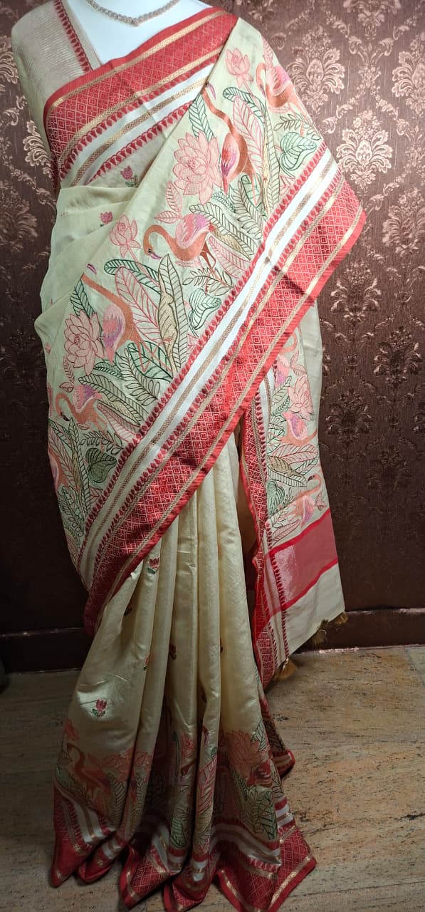 Flamingo Garden Cotton Silk