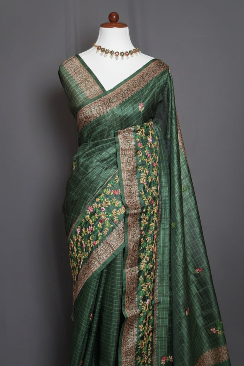 Emerald Garden Tussar Silk