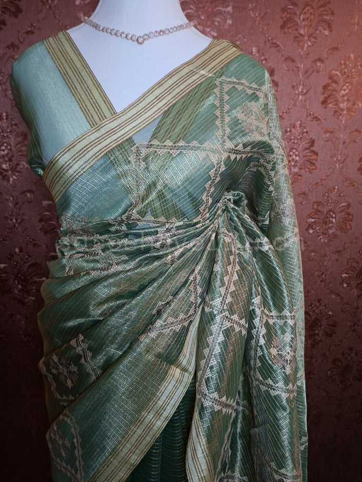 Classic Woven Tissue Silk Saree - Saree Haveli Green