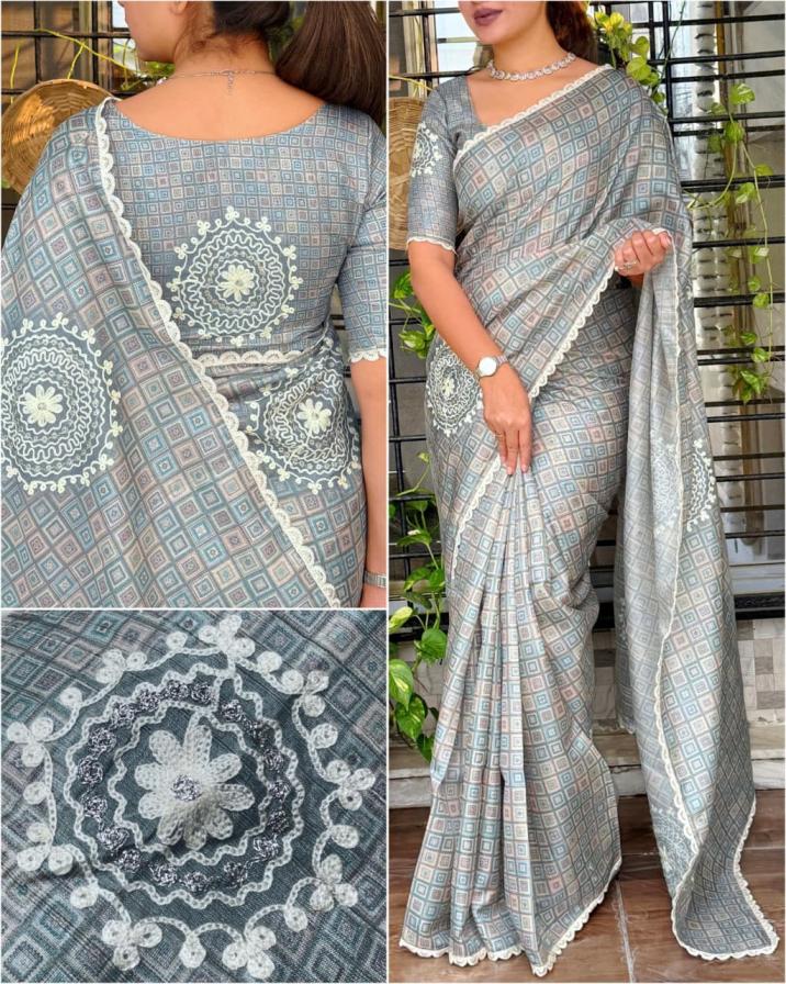 Ajrakh Kantha Tusser Cotton Saree