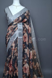 Charcoal Bloom Linen Saree