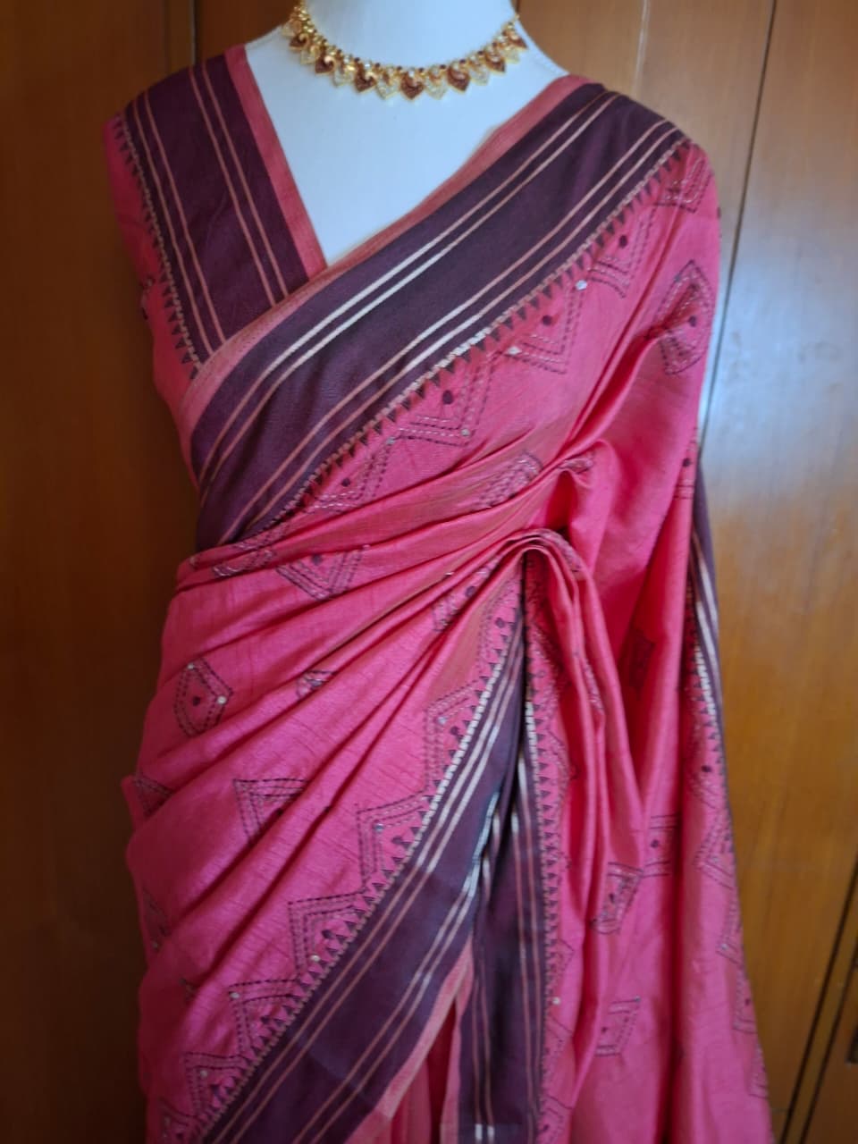 Soft Tussar Saree with Geometric Motifs and Contrast Border